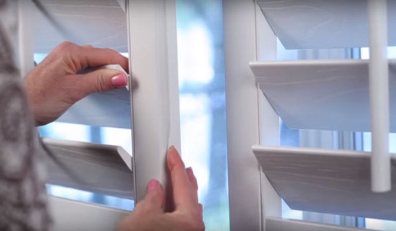 Plantation shutters can lighten any area when the sun is out. Plantation shutters with wide slats.