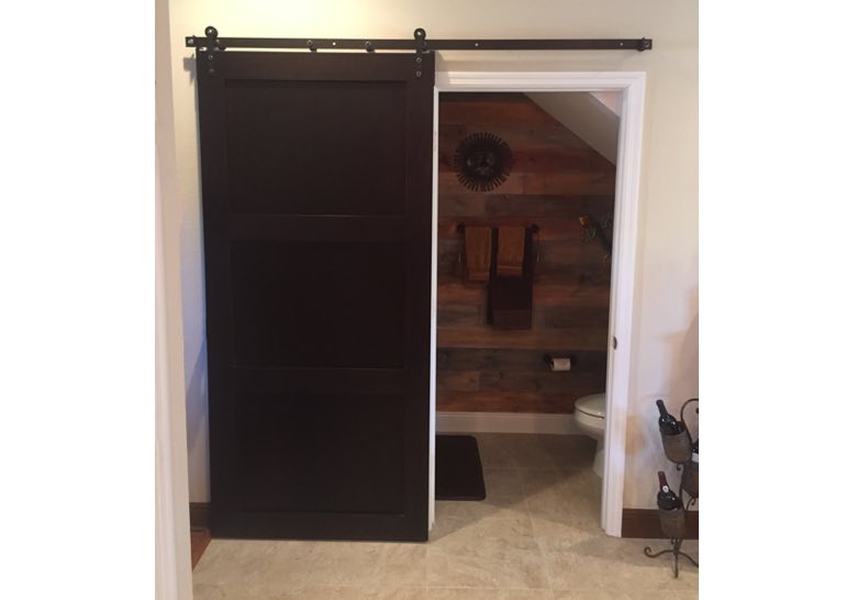 Wooden bathroom sliding barn door